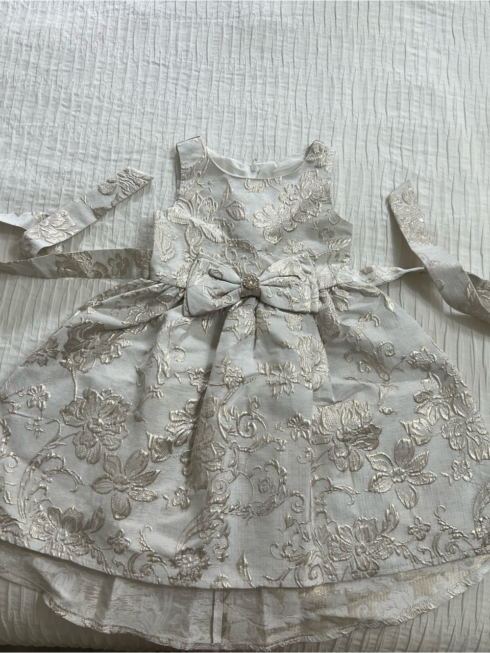 Nannette Ivory and Gold Floral Brocade Girls' Party Dress with Bow